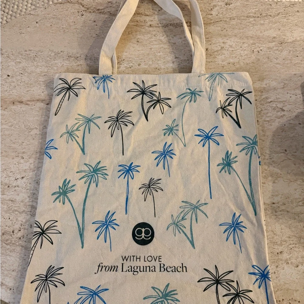 Gorjana Cream Tote Bag with Palm Tree Design